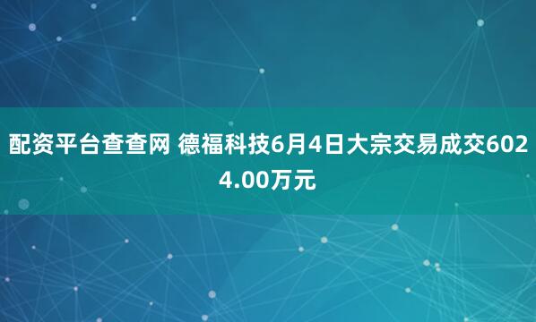 配资平台查查网 德福科技6月4日大宗交易成交6024.00万元